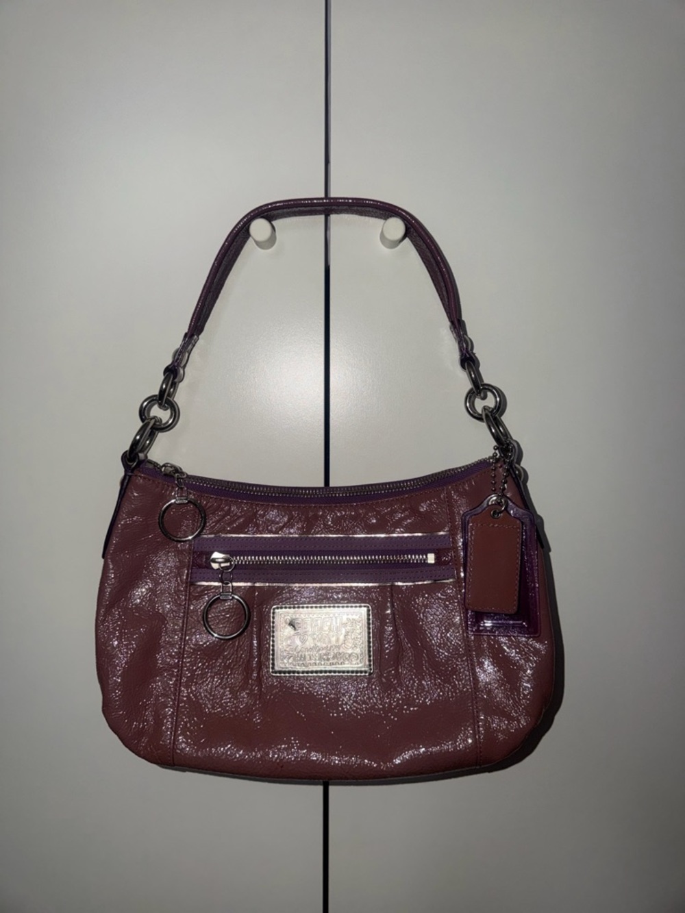 Coach Poppy Shiny Liquid Gloss Shoulder Bag in Deep Plum